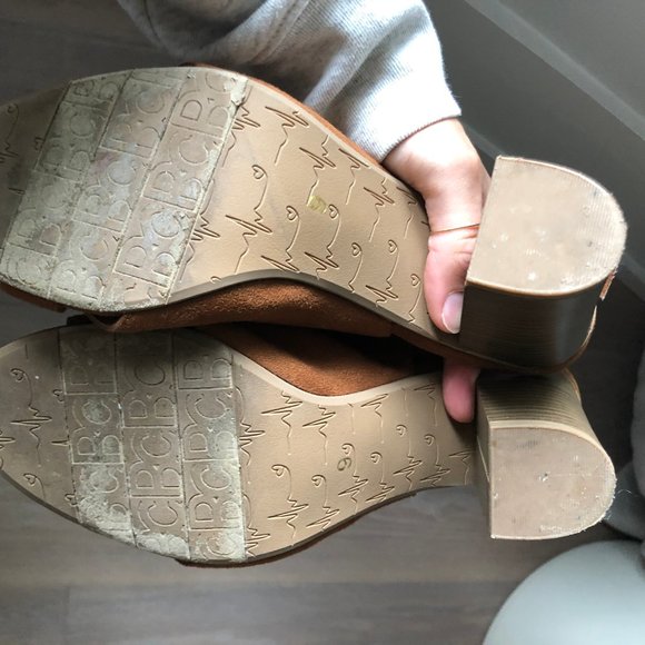 BC Heeled Open Toe Booties in Camel/Brown Suede - Picture 6 of 6